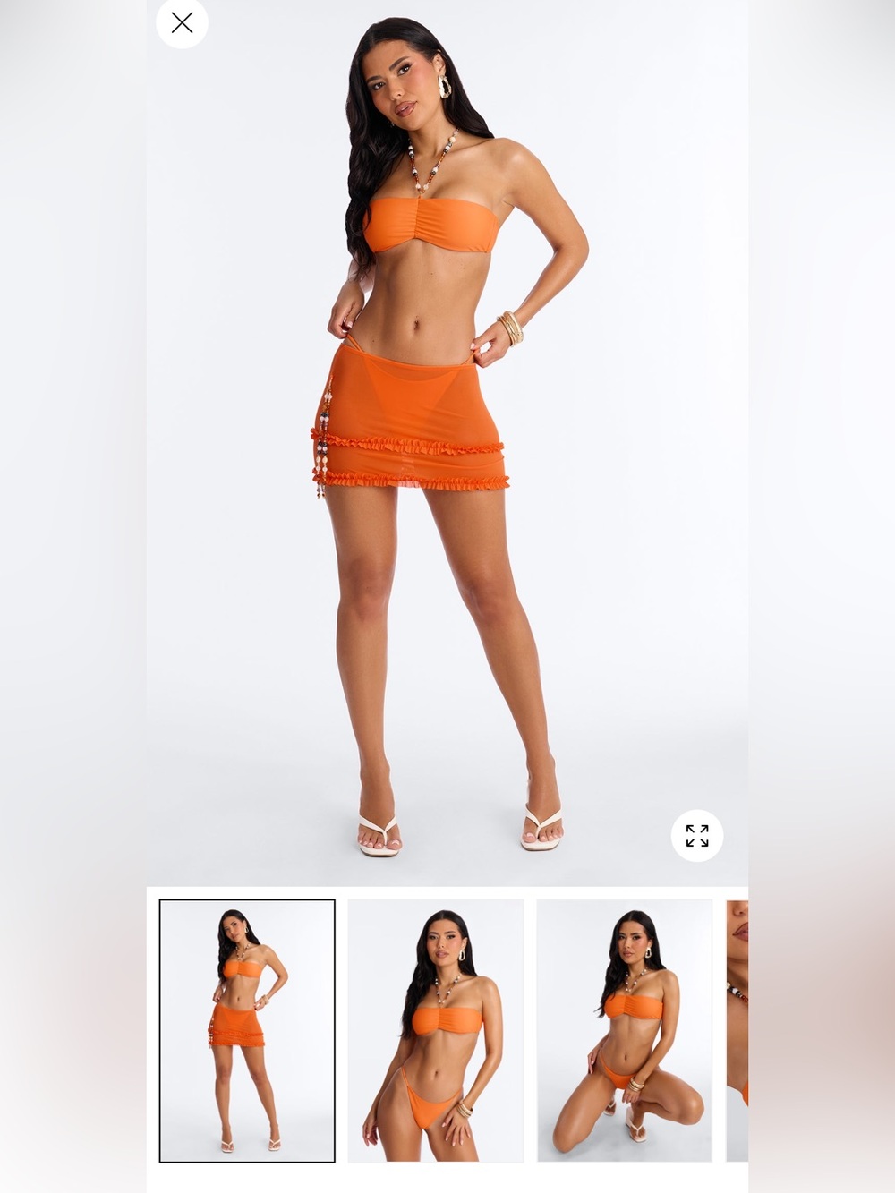 Orange Fringe Mini Skirt and bikini - Women